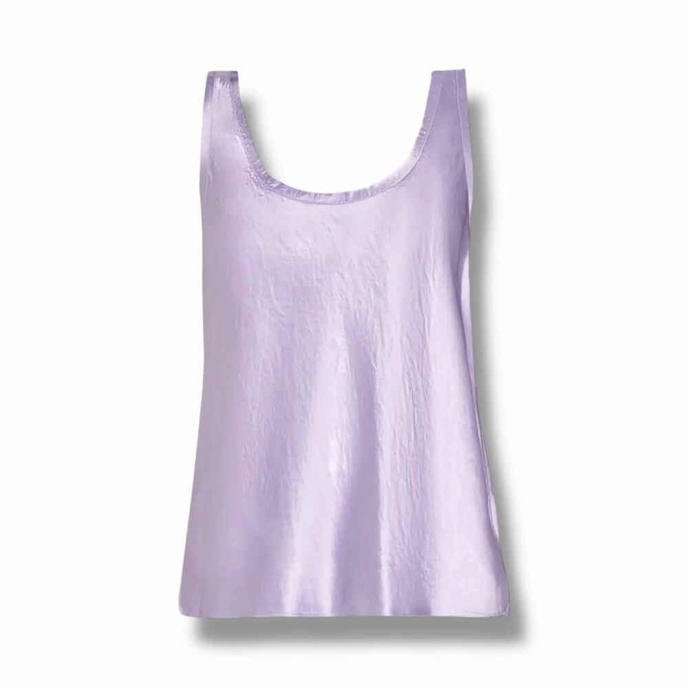 Vince Scoop Neck Satin Raw-Edge Tank in Wisteria - Medium, NWOT